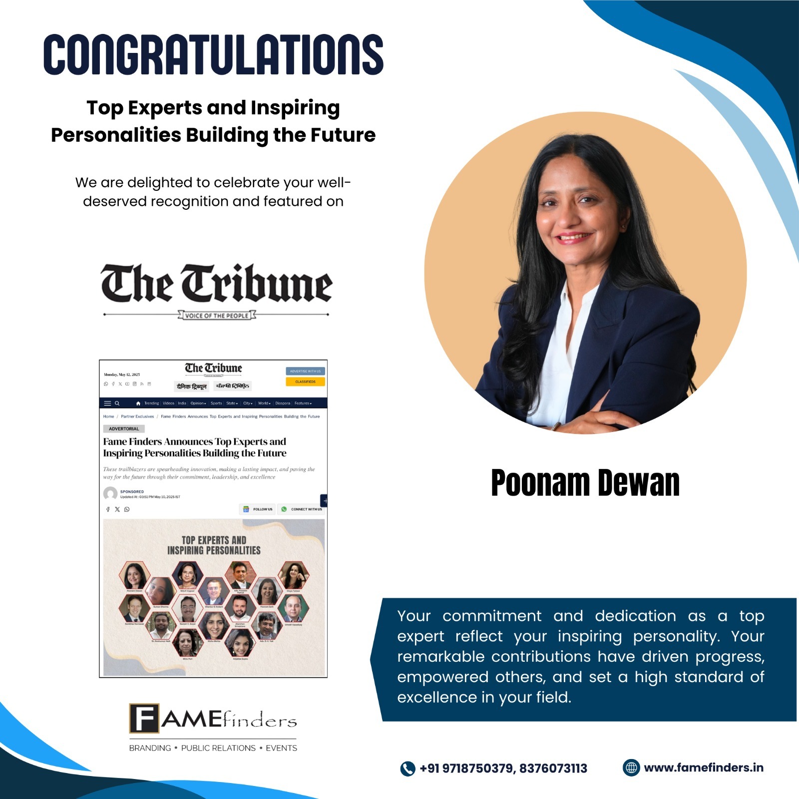 Poonam Dewan achievement 1